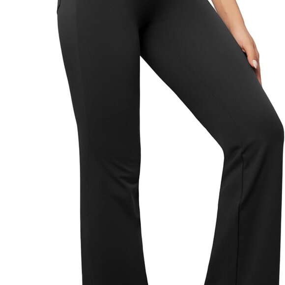 Black High Waist Wide Leg Yoga Pants for Women with Pockets, Flare Leggings for - Picture 1 of 5